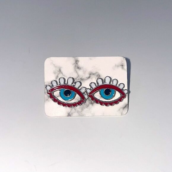 Red Evil Eye Gold Post Earrings - Picture 8 of 8